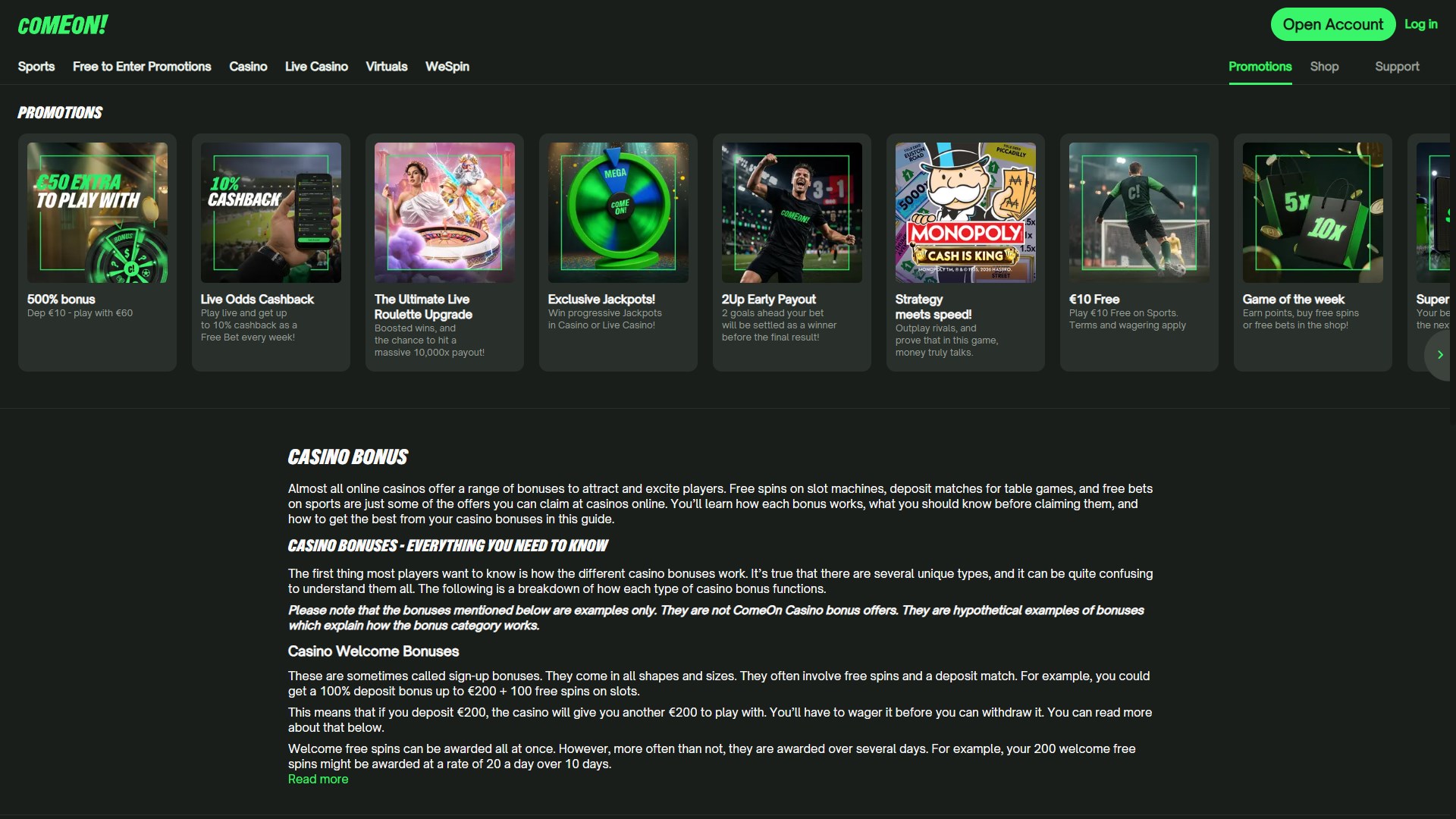 ComeOn Casino screenshot 2