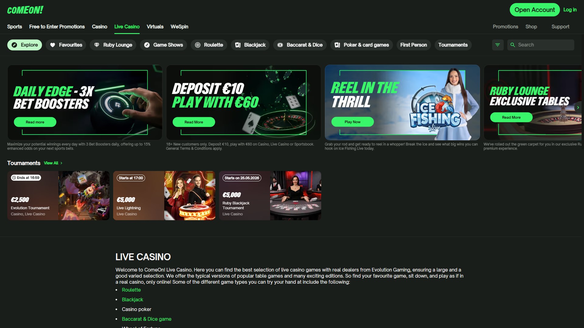 ComeOn Casino screenshot 5