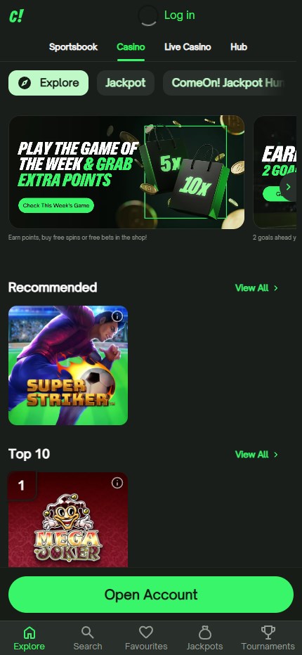 ComeOn Casino mobile home