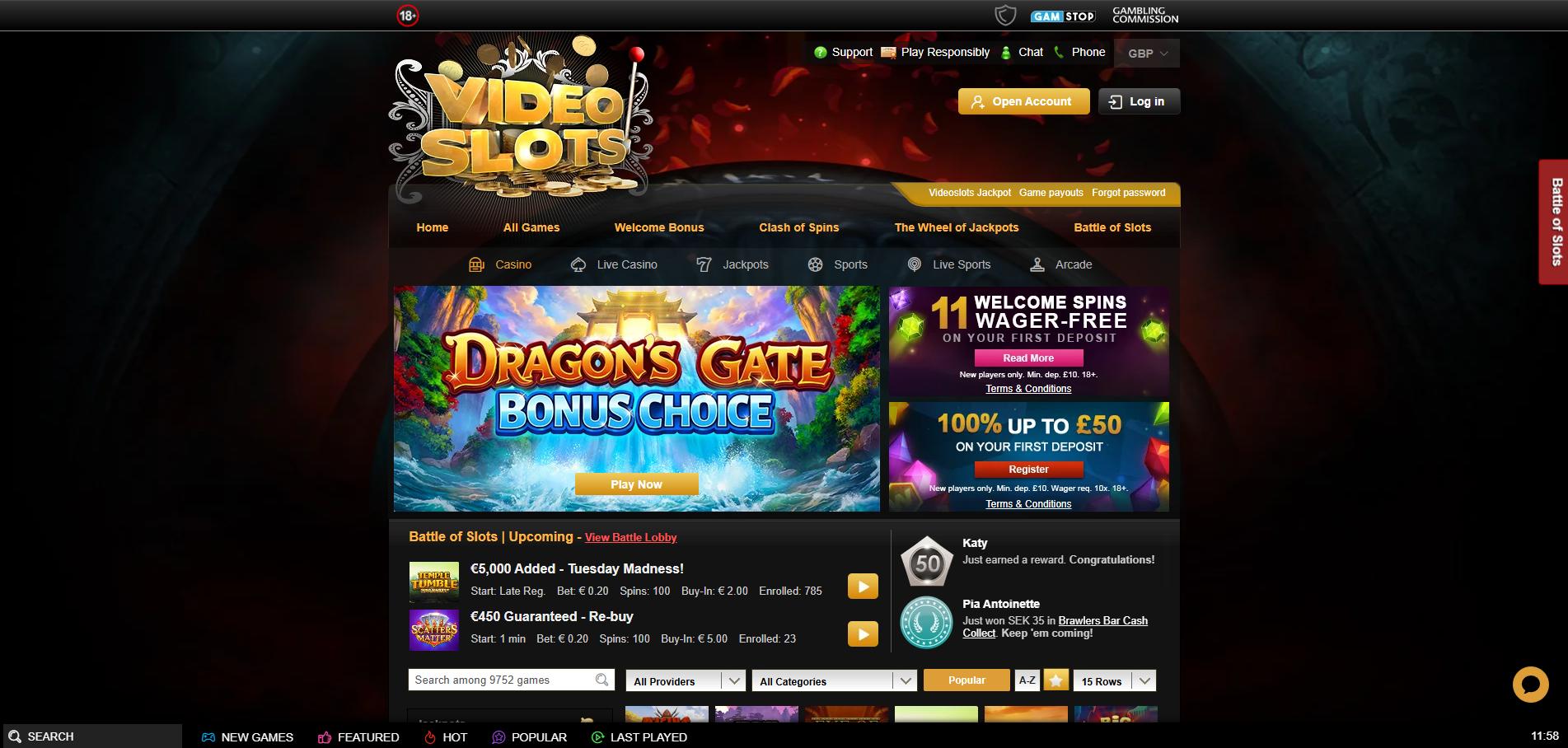 Videoslots Casino screenshot 1
