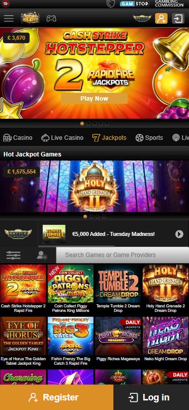 Videoslots Casino mobile lobby