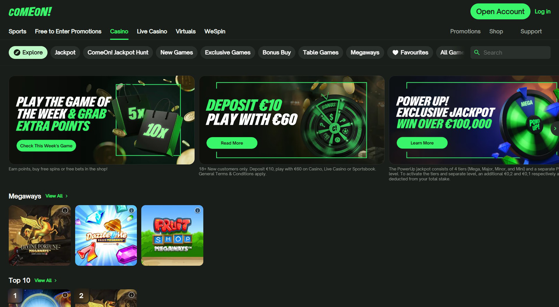 6. ComeOn Casino- Raske Online Casino Utbetalinger