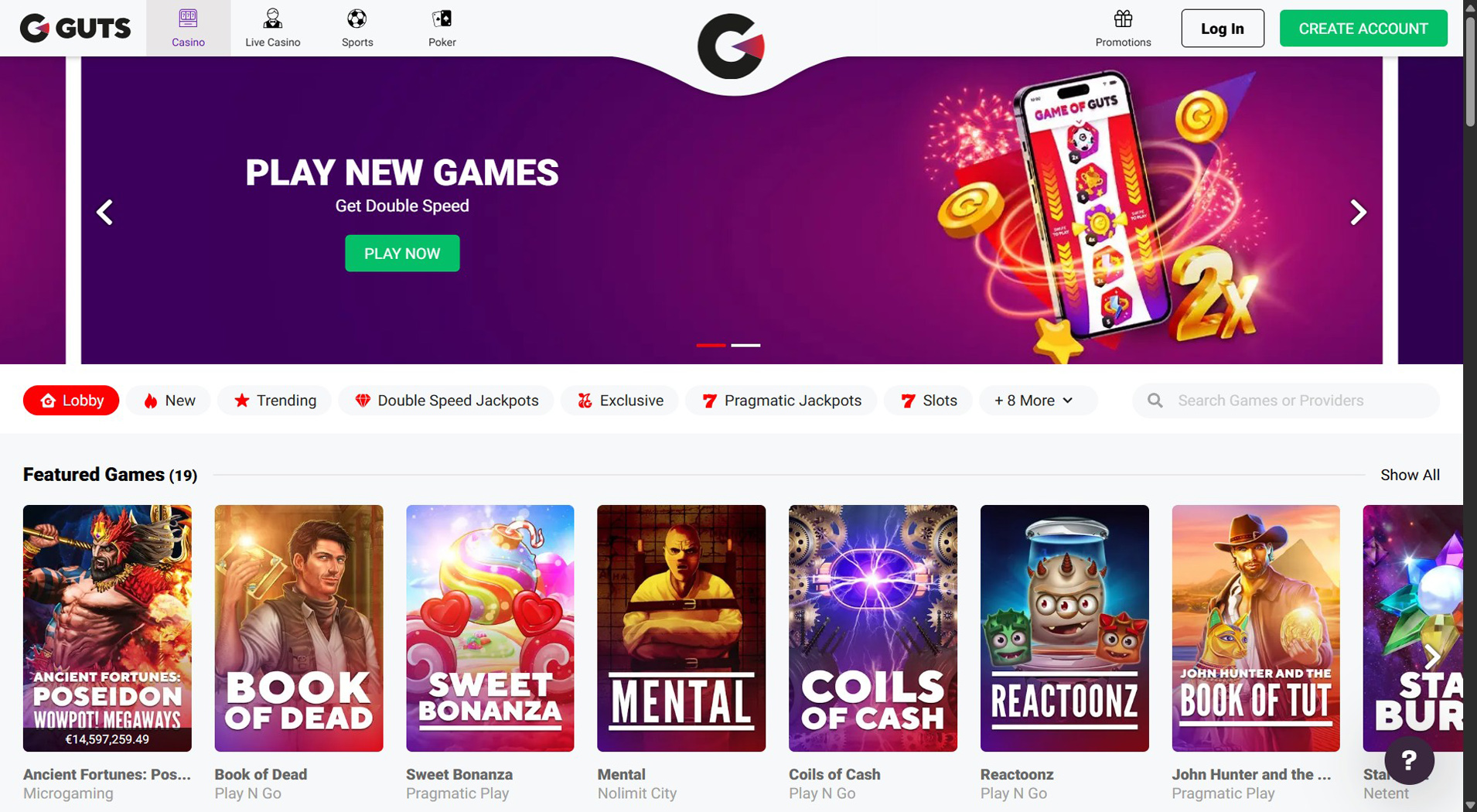 9. Guts Casino- Enkelt Online Casino Oppsett