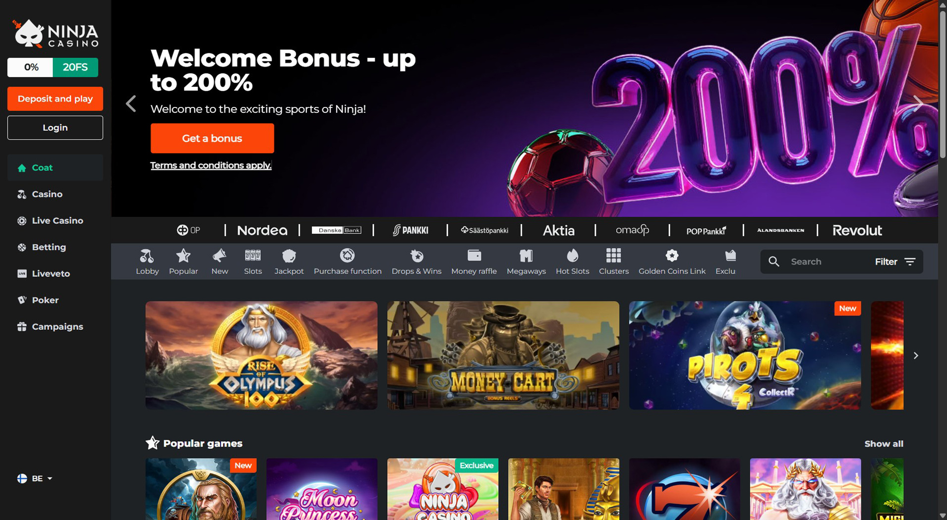 10. Ninja Casino- Pålitelig Online Casino Pick